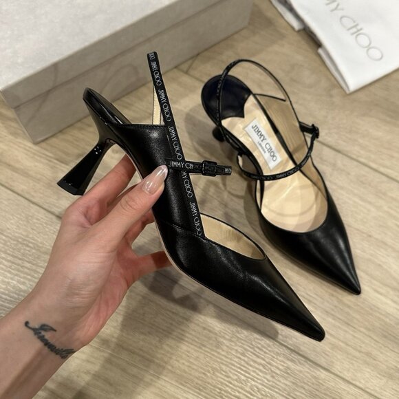 Jimmy Choo Ray 65 38.5 Black Nappa Leather Slingback Pumps - Picture 4 of 13